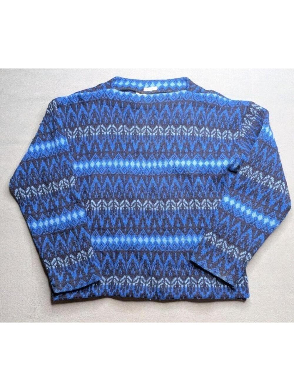 VTG Iceland Sweater Pullover Womens M/L Blue Lambswool Fair Isle Nordic Winter